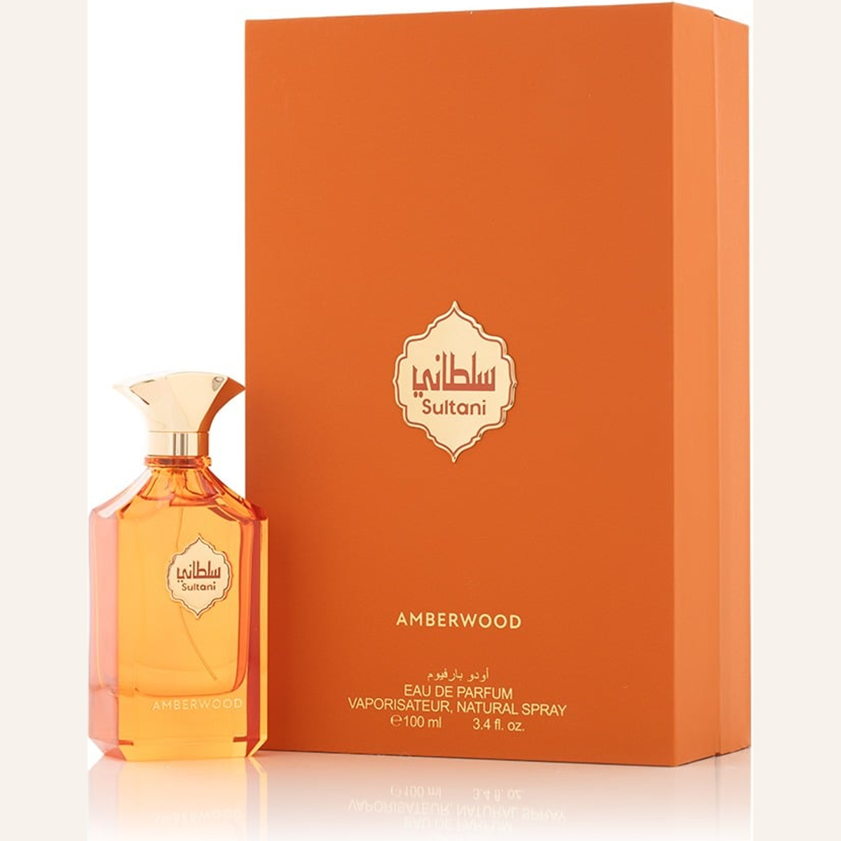 Sultani Amberwood 100ml by Arabian Oud on cream background