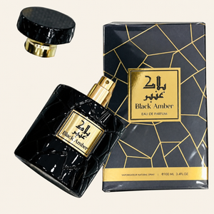 Risala Black Amber Eau de Parfum 100ml perfume bottle with original box on cream background
