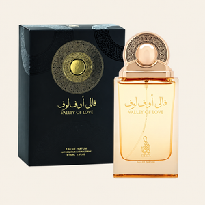 Risala Valley of Love Eau de Parfum 100ml perfume bottle with original box on cream background