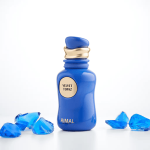 Velvet Topaz Perfume 100ml with blue gemstone styling by Dubai Oud