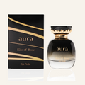 Khadlaj La Fede Aura Kiss of Rose EDP 100ml bottle, Dubai Oud background #f7f3ec