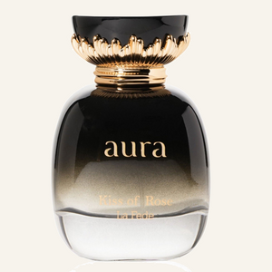 Khadlaj La Fede Aura Kiss of Rose EDP 100ml with box, Dubai Oud background #f7f3ec