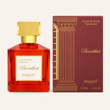 Barakkat Brandy Extrait de Parfum 100ml red bottle and box on cream background