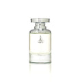 Perfume bottle with silver cap on a white background