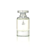 Perfume bottle with silver cap on a white background