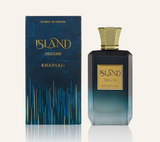 Khadlaj Island Dreams Extrait de Parfum 100ml with box, Dubai Oud background #f7f3ec