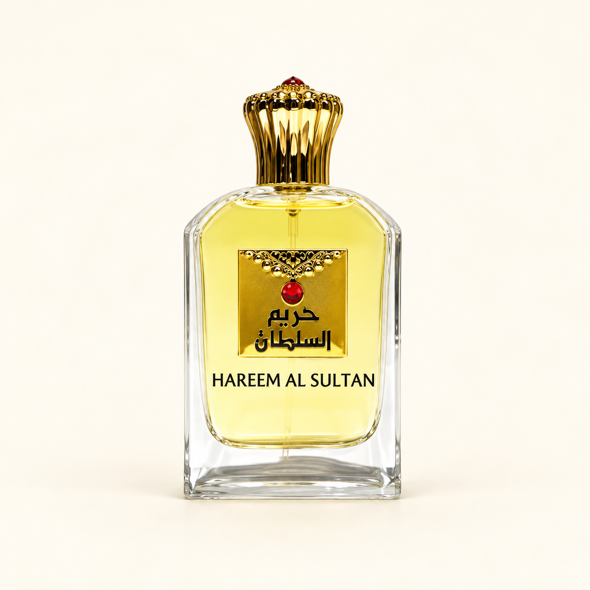 Khadlaj Hareem Al Sultan EDP 75ml perfume bottle on a warm ivory background