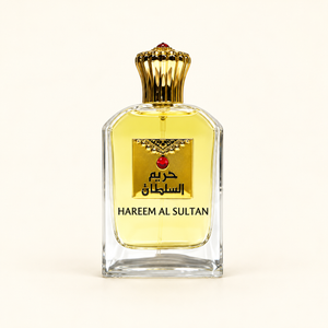 Khadlaj Hareem Al Sultan EDP 75ml perfume bottle on a warm ivory background