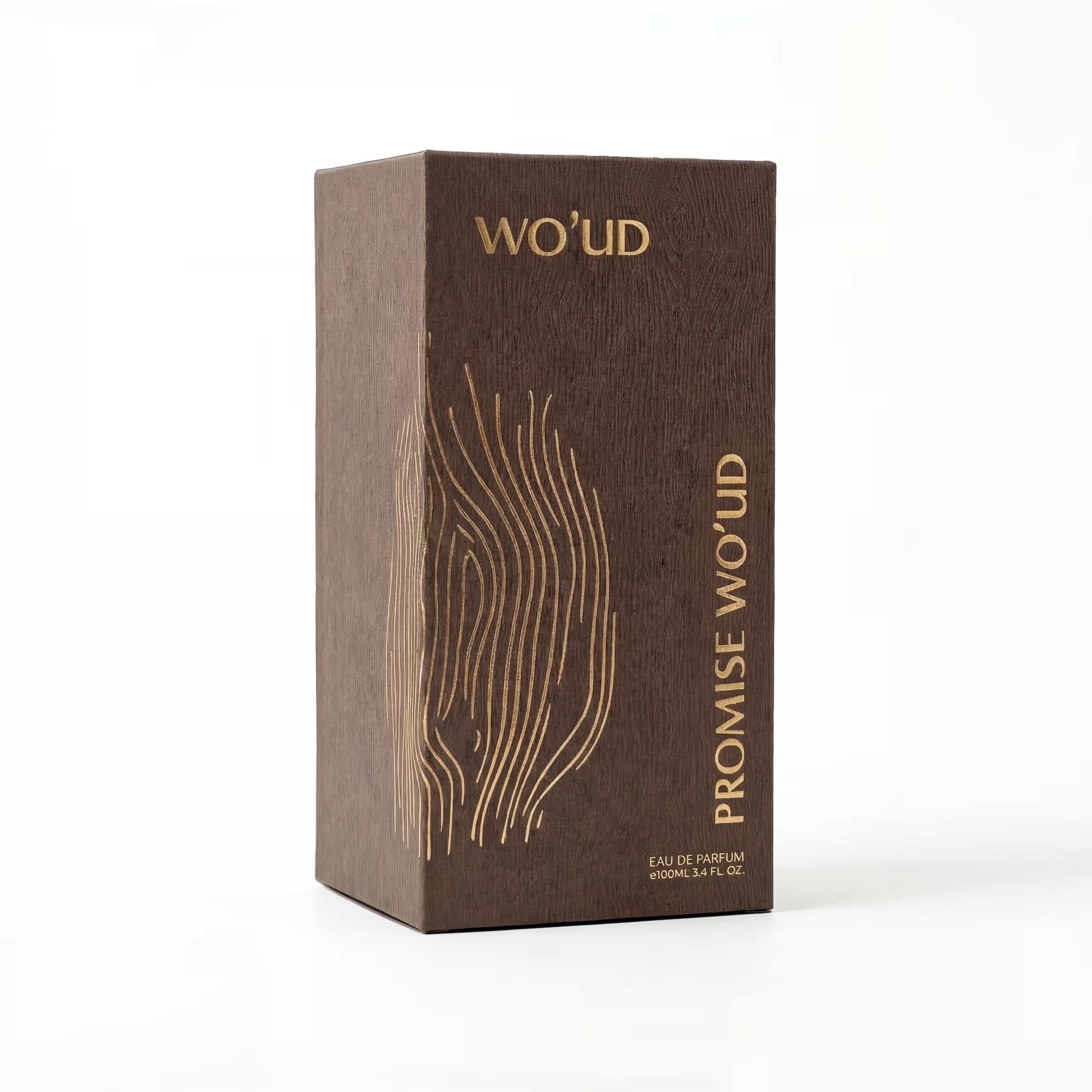 Promise Wo’ud Perfume 100ml box packaging by Dubai Oud