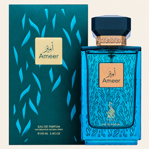 Risala Ameer Eau de Parfum 100ml perfume bottle with original box on cream background