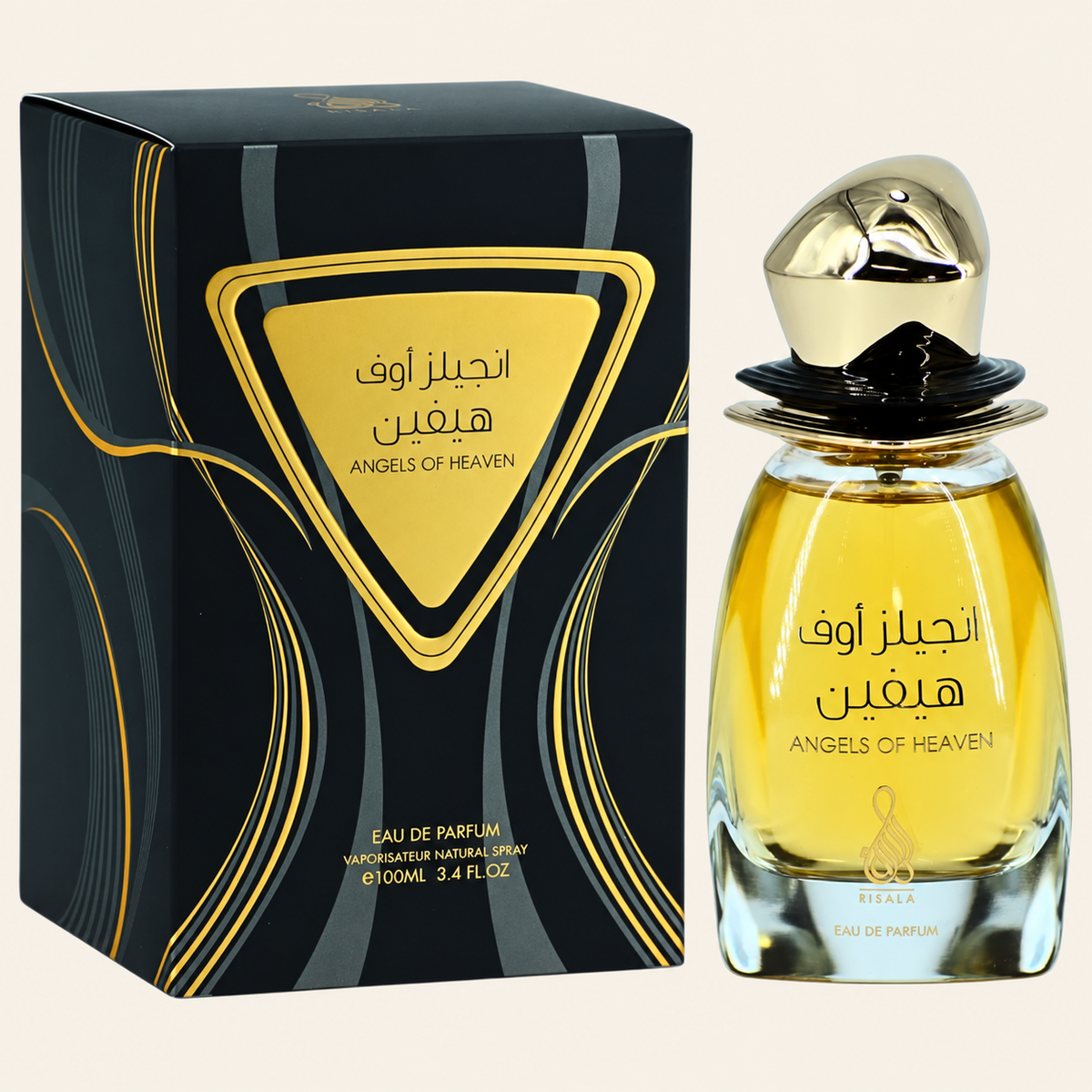Risala Angels of Heaven Eau de Parfum 100ml perfume bottle with original box on cream background