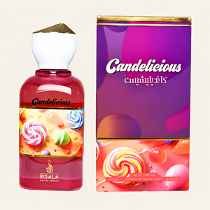 Risala Candelicious Eau de Parfum 100ml perfume bottle with original box on cream background