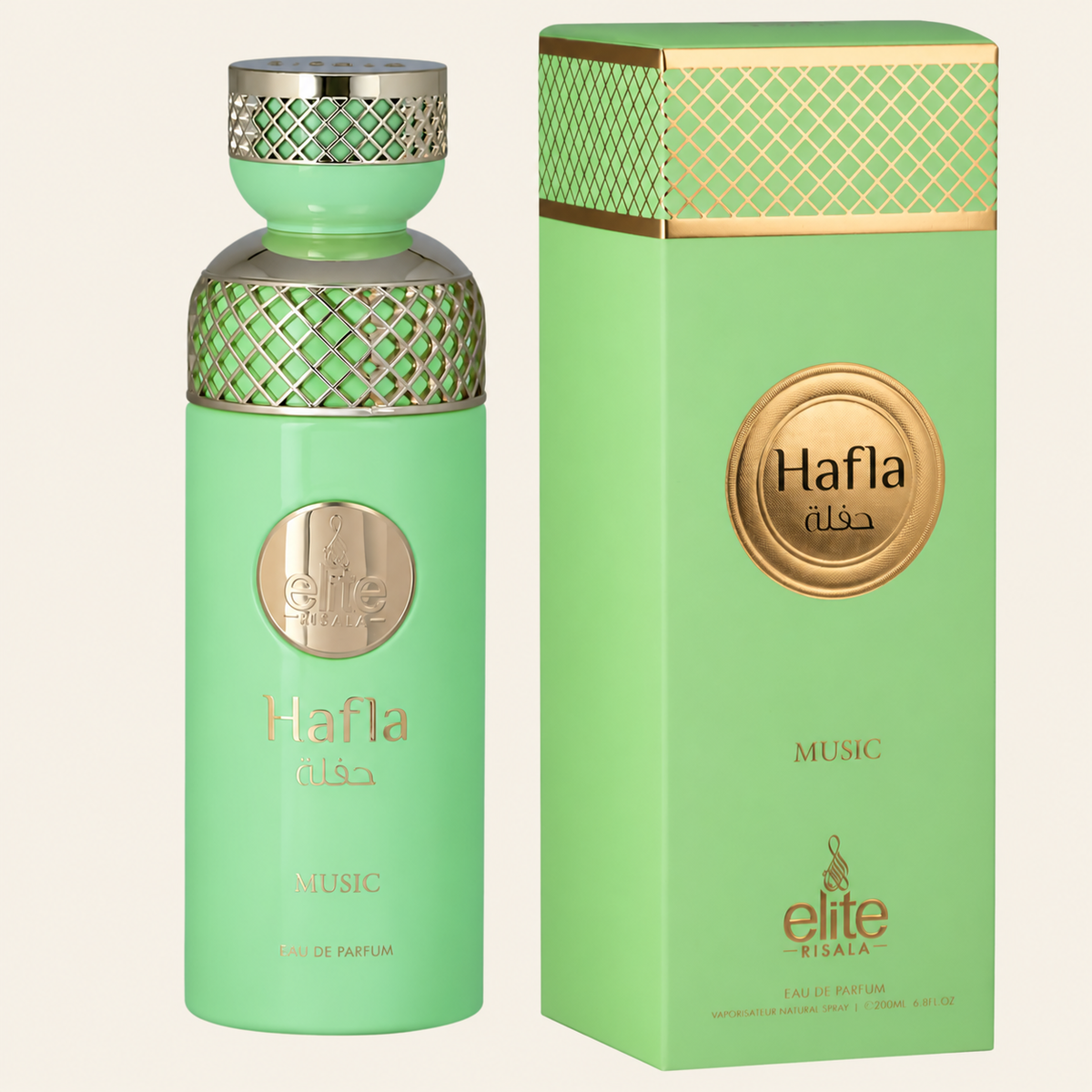 Risala Elite Hafla Music Eau de Parfum 200ml perfume bottle with original box on cream background