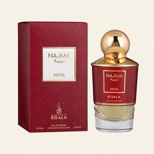 Risala Najma Nova Eau de Parfum 100ml perfume bottle with original box on cream background