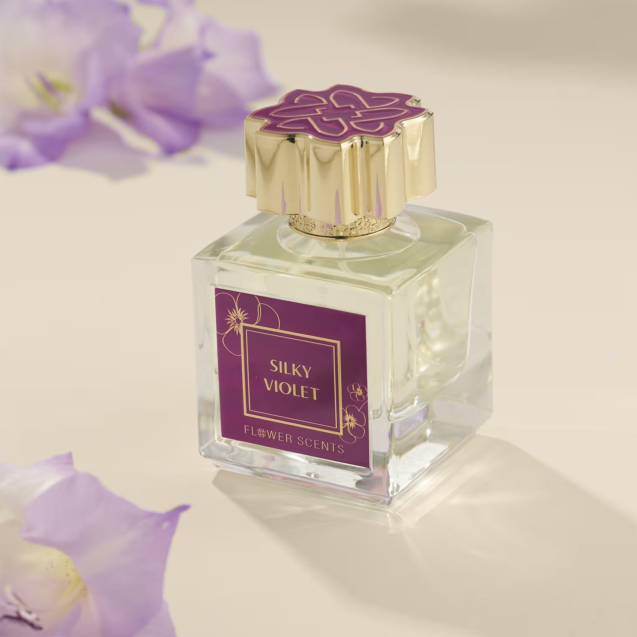 Silky Violet Perfume 65ml with violet flower styling by Dubai Oud