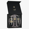 Front view of the Lattafa Asad 3-piece gift set showing the box, perfume, travel spray and shower gel